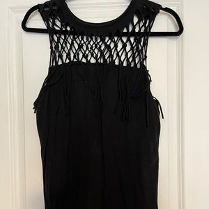 Black Rock Republic Tank top. Open top front and back with fringe.